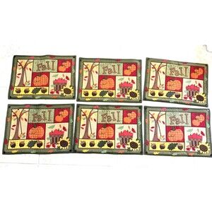 NEW Lot of 6 Happy Fall Harvest Quilted Placemats Pumpkins Acorns 12.5” x 18"